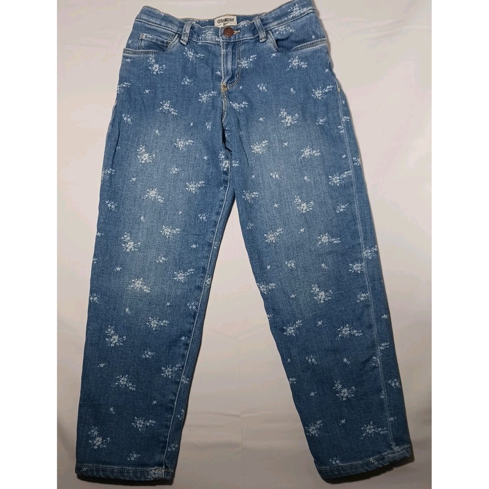 Oshkosh B'gosh Girl's Jeans Sz 8 all over floral pattern and adjustable waist